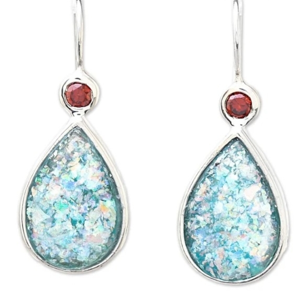 Novica Roman Glitter Drop-shaped Garnet And Roman Glass Drop Earings